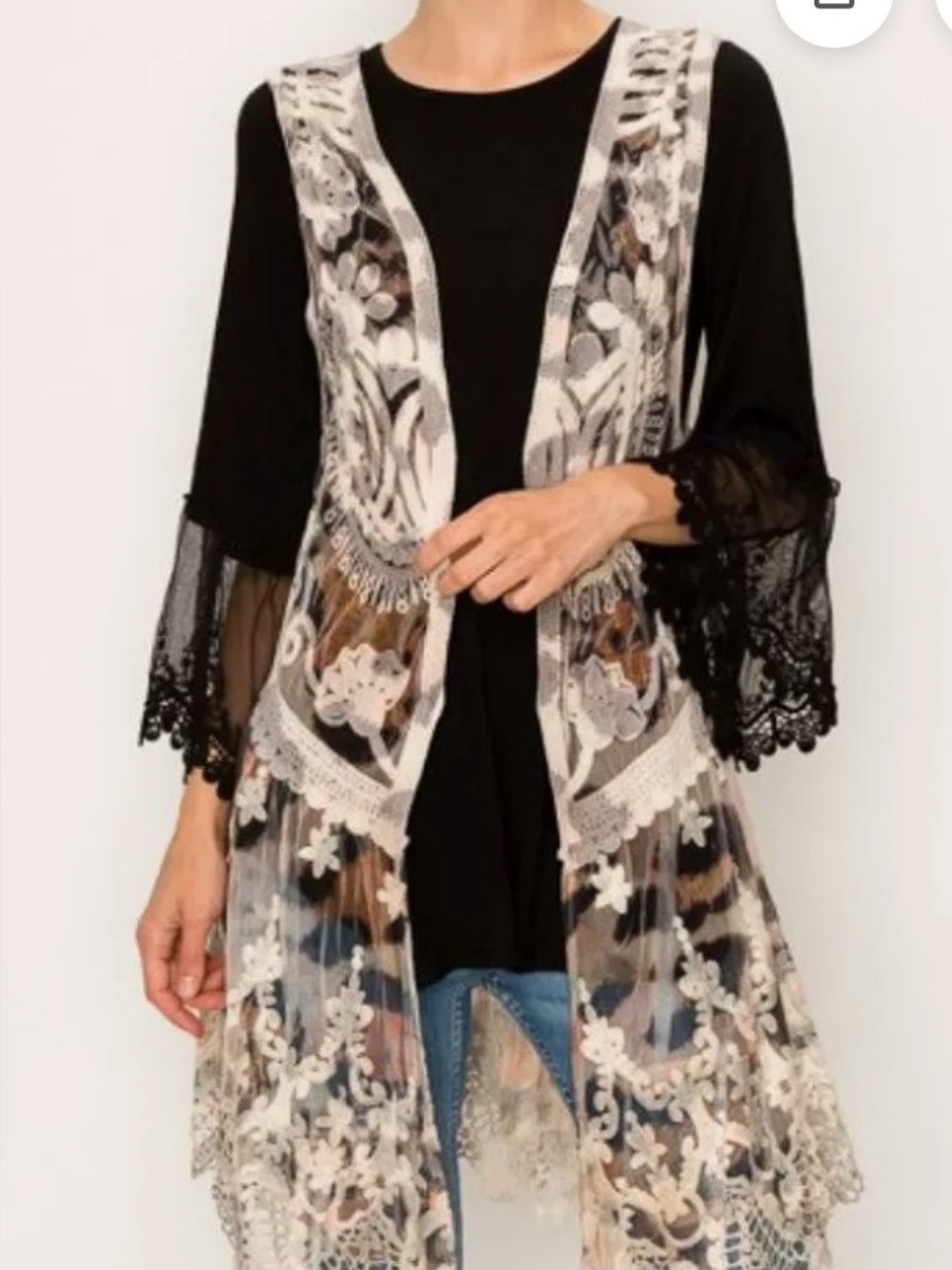 Origami Leopard Embroidered Sheer Lace Vest - Cream New